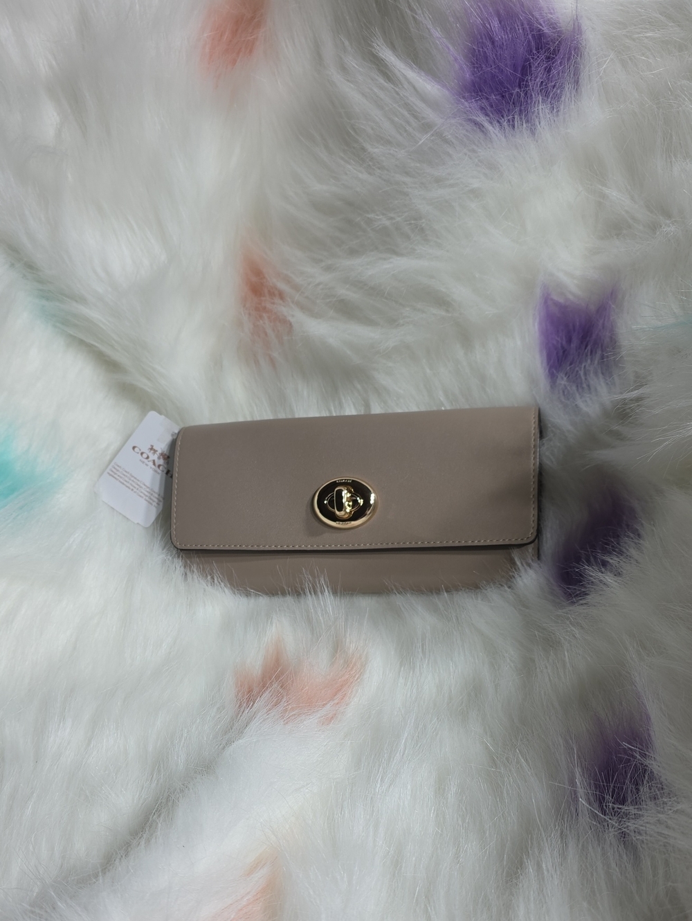 Authentic Coach Taupe Leather Turnlock Wallet with Gold Hardware